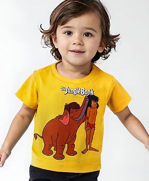 Babyhug Disney Cotton Knit Half Sleeves T-Shirt With Jungle Book Graphics - Yellow