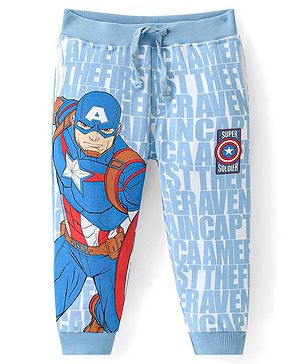 Babyhug Marvel Single Jersey Knit Full Length Lounge Pant with Avengers Graphic - Blue