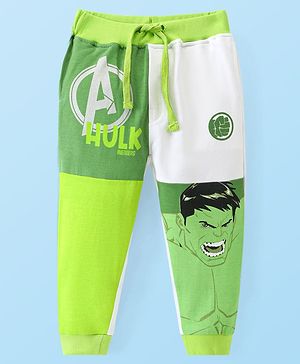 Babyhug Marvel Terry Knit Full Length Lounge Pant with Avengers Track Paint Graphics - Green