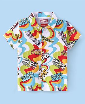 Babyhug Marvel Cotton Knit Half Sleeves Shirt with Avenger Text Print - Multicolour