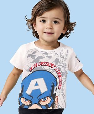 Babyhug Marvel  Cotton Knit Oversized Half Sleeve T-Shirt With  Avengers Graphics - White