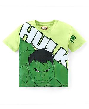 Babyhug Marvel Cotton Knit Half Sleeves T-shirt with Hulk Graphics - Green
