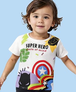 Babyhug Marvel Cotton Knit Half Sleeves T-Shirt with Avengers Graphics - Multicolour