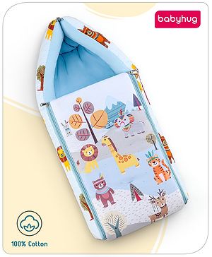 Babyhug Cotton Sleeping Bag Cum Carry Nest Tribal Animal Print- Multicolor