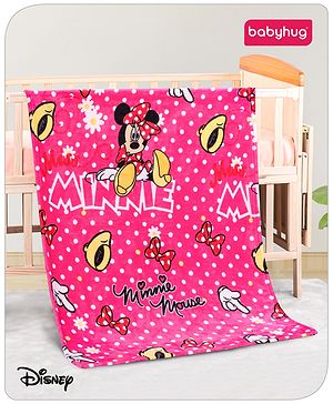 Babyhug Disney Single Ply Mink Blanket Cute Minnie Print- Pink