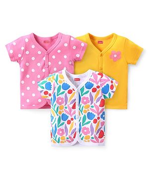 Babyhug 100% Cotton Knit Half Sleeves Front Open Vests Polka Dot & Floral Print Pack of 3 - Multicolor