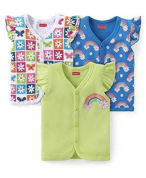 Babyhug 100% Cotton Knit Cap Sleeves Vests Floral & Rainbow Print Pack of 3 - Multicolour