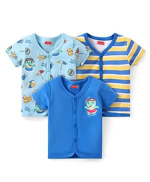 Babyhug 100% Cotton Knit Vests with Crocodile Print & Stripes Pattern Pack of 3 - Multocolor
