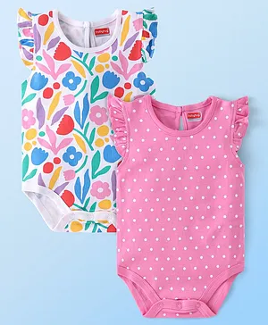 Babyhug 100% Cotton Knit Frill
                              Sleeves Floral & Polka Dots Printed
                              Onesies Pack of 2 - Multicolour