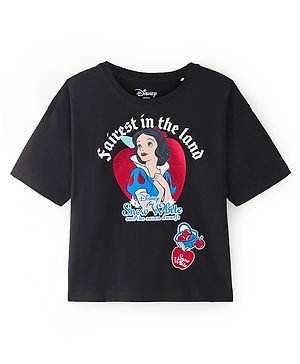 Pinekids Disney  Cotton Knit Half Sleeves T-Shirt With Disney Princess Front and Back Graphics - Black