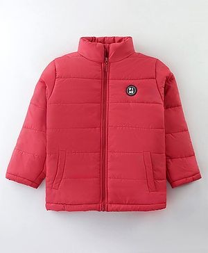 Pine Kids Full Sleeves Quilted Hooded Jacket with Solid Colour -Dark Red