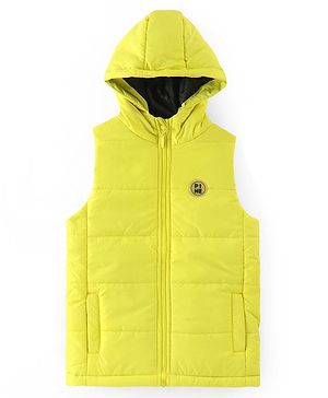 Pine Kids Sleevless Padded Hooded Jacket with Solid Colour - Lemon