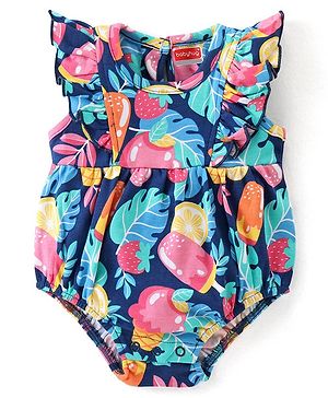 Babyhug 100% Cotton Knit Frill Sleeves Onesie with Ice Cream Print - Multicolour