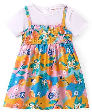 Babyhug Single Jersey Knit Half Sleeves T-Shirt With Floral Printed Frock  - Multicolor