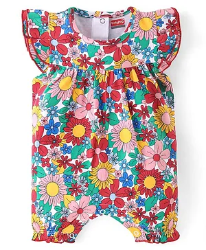 Babyhug 100% Cotton Knit Frill
                              Sleeves Floral Printed Romper -
                              Multicolour