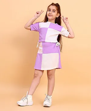 Little Marine Half Sleeves Colour
                              Block Ribbed Coordinating Top & Skirt
                              Set - Purple & White