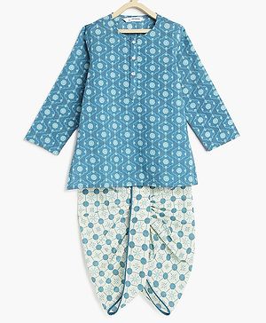 Campana 100% Cotton Circles Printed Kurta & Dhoti Set - Blue & White