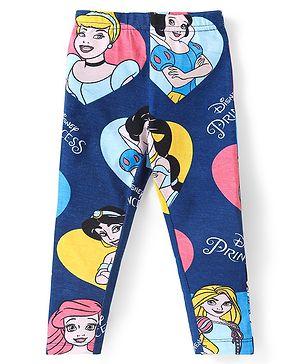 Babyhug Disney Single Jersey Knit Full Length Legging with Disney Princess Print - Navy Blue