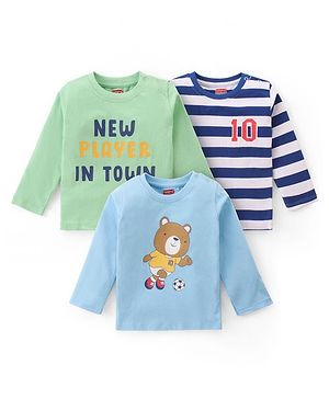 Babyhug Cotton Knit Full Sleeves T-Shirts With Bear & Text Graphics Pack of 3 - Multicolor