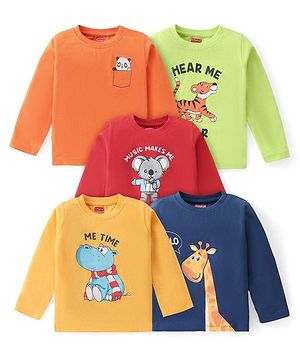 Babyhug Cotton Knit  Full Sleeves T-Shirt with Animal Graphics Pack of 5 - Multicolor
