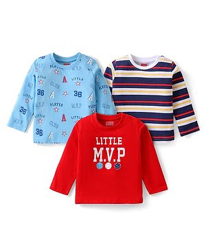 Babyhug Cotton Knit Full Sleeves T-Shirts Football Print Pack of 3 - Multicolour