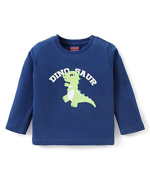 Babyhug Cotton Knit Full Sleeves T-Shirt with Dino Print - Navy Blue