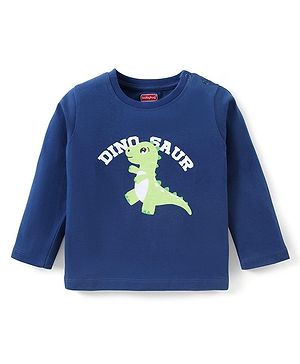 Babyhug Cotton Knit Full Sleeves T-Shirt with Dino Print - Navy Blue