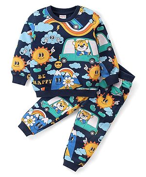 Babyhug Cotton Knit Full Sleeves All Over Printed  T-Shirt & Pants Set - Multicolor