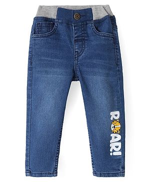 Babyhug Full Length Stretchable Denim Jeans with Text Print - Blue