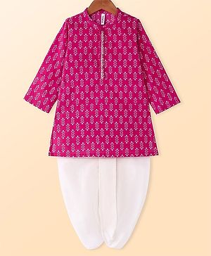 Babyhug Cotton Woven Full Sleeves Kurta Dhoti Set Floral Print - Pink