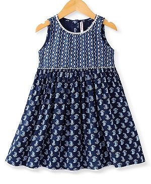 Babyhug Cotton Woven Sleeveless Ethnic Dress Paisley Print - Indigo