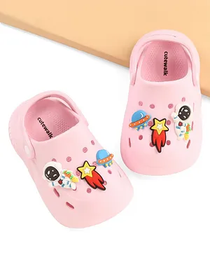 Cute Walk by Babyhug Back Strap Closure Clogs
                      with Spaceship Applique - Pink