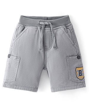 Babyhug 100% Cotton Woven Stretchable Above Knee Length  Bermuda with Text Print - Grey