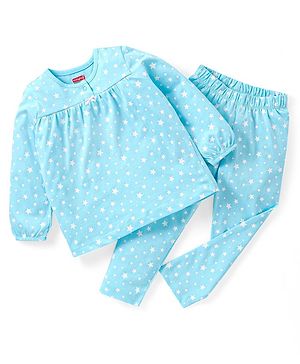 Babyhug Cotton Knit  Full Sleeves Night Suit  Star Print- Blue