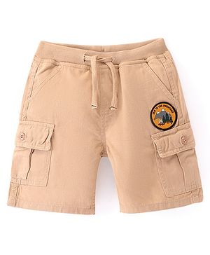 Babyhug Twill Woven Above Knee Length Bermuda With Mountain Patch Detailing - Beige