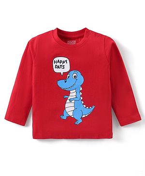Babyhug Cotton Knit Full Sleeves T-Shirt with Dino Print - Red