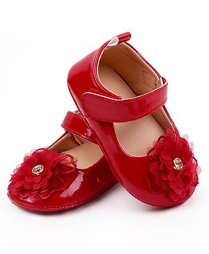 KIDLINGSS Flower Applique Velcro Closure Booties - Red