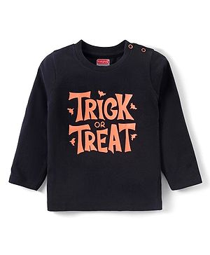 Babyhug Cotton Knit Full Sleeves T-Shirt with Halloween Theme Print - Black