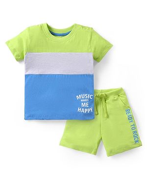 Babyhug Cotton Knit Half Sleeves Text Printed T-Shirt & Shorts Set - Multicolor