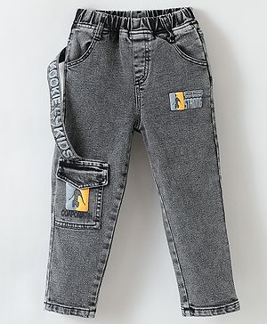 Kookie Kids  Full Length Denim Jeans With Text Print - Black