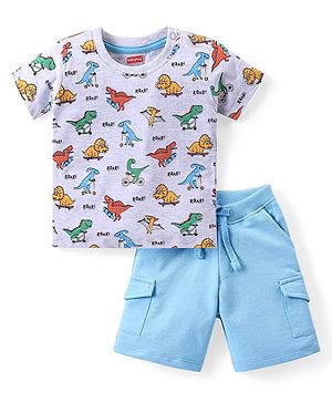 Babyhug Cotton Knit Half Sleeves Dinosaurs Printed T-Shirt & Shorts Set - Multicolor