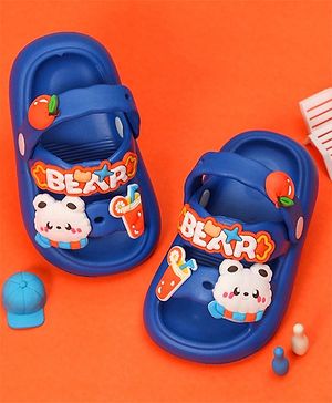 Yellow Bee Bear Face Applique Detailed Sandals - Blue