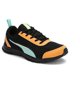 PUMA Mesh Detailed Lace Ups Racer V1 Youth Sneakers - Black Zinnia & Electric Peppermint