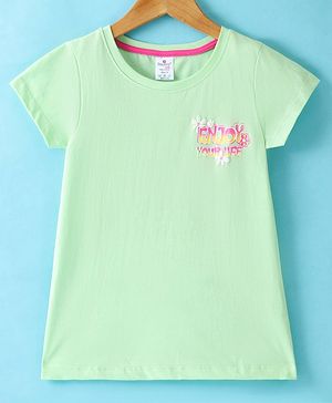 Smarty Girls 100% Cotton  Knit Half Sleeves T-Shirt with Text  Print - Green