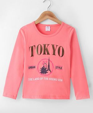 Smarty Girls  100 % Cotton Knit Full Sleeves T-Shirt with Text Print - Peach