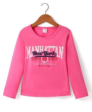 Smarty Girls  100 % Cotton Knit Full Sleeves T-Shirt with Text Print- Pink