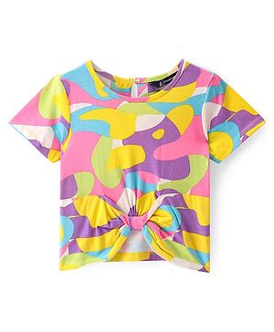 Pine Kids Cotton Knit Half Sleeves Abstract Printed Knotted Top - Multicolour