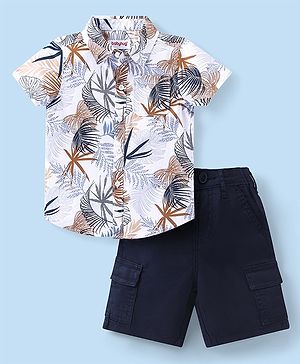 Babyhug Cotton Woven Half Sleeves Shirt & Shorts Set with Leaves Print - Multicolour