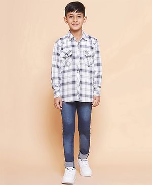 AJ Dezines Cotton Full Sleeves  Checked Shirt And Denim Jeans - White