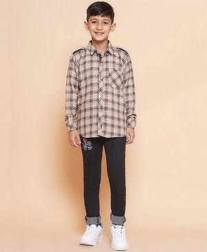 AJ Dezines Cotton Full Sleeves Checked Shirt And Denim Jeans -  Beige